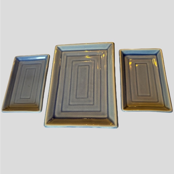 Set of 3 Blue Rectangular Versatile Plates for Serving/Candles/Decor/Display EUC - Picture 2 of 7